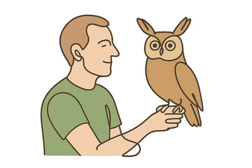 Person holding an owl during a wildlife education presentation in a natural setting at sunset