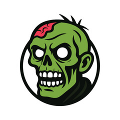 Cartoon Zombie Head in a Circle Illustration for Halloween Perfect for Stickers or Logo Design with Retro Style
