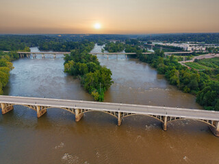 The Gervais Street Bridge over the Congaree River near Columbia SC early in the morning