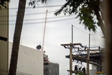 Urban Construction and Power Lines View