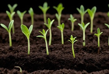 Young Seedlings Growing in Rich Soil - Green Plant Sprouts Background