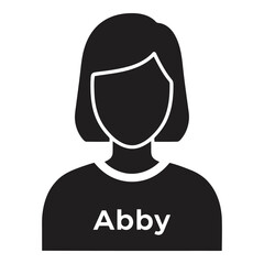 Obraz premium Abby Icon Black Silhouette Vector Illustration of a Woman with Short Hair and TShirt with Name Abby