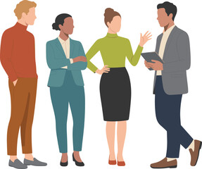 Fototapeta premium Diverse professional team collaborating and discussing a business project with a tablet, showcasing teamwork and communication.