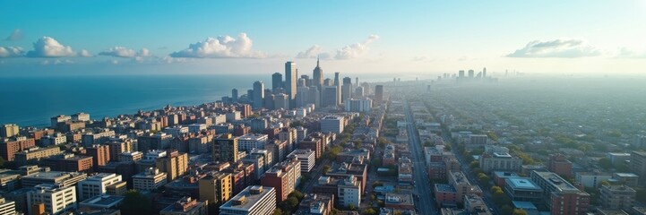 Fototapeta premium Panoramic cityscape view of a coastal metropolis.