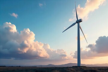 A futuristic wind power turbine design against a cloudy sky, alternative energy, turbine