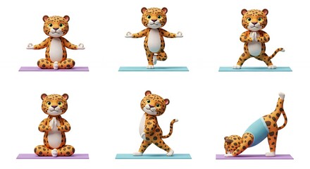 Cute leopard cubs practicing yoga poses
