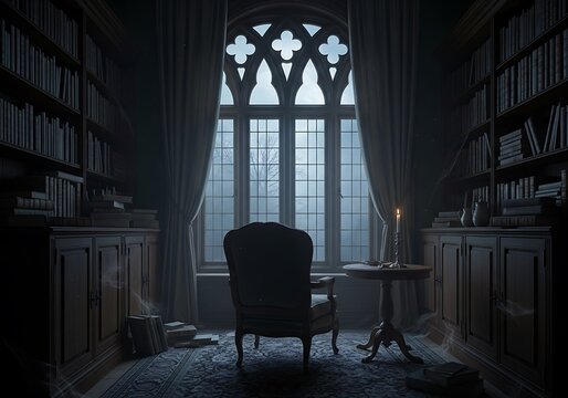 Minimalist Halloween Home Decor Spooky Gothic Halloween Library Room - Powered by Adobe