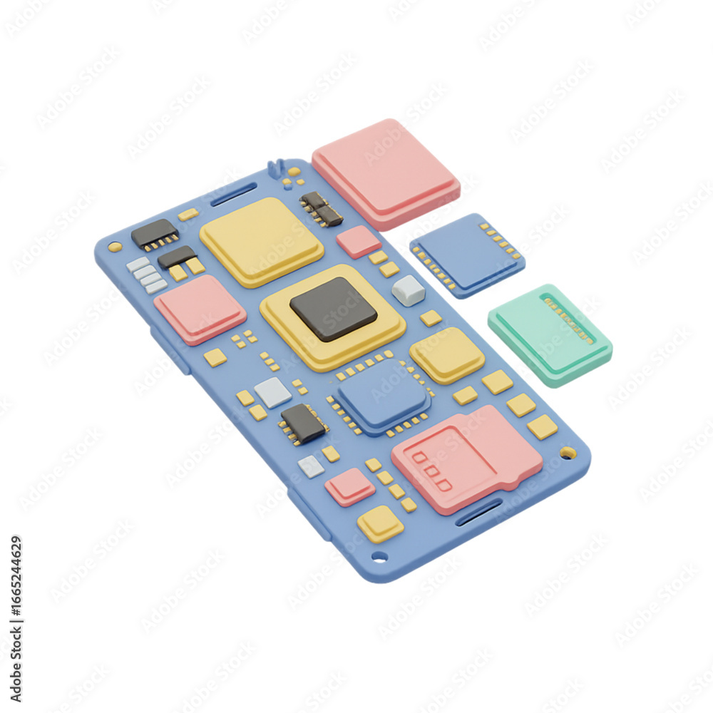 Aufkleber stylized 3d circuit board with colorful components isolated on transparent background