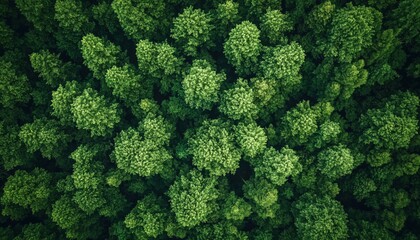 Fototapeta premium Vision Of A Sustainable Green Environment: Bird'S Eye View Of Lush Green Forest, Filled With Carbon-Neutral Trees And Net Zero Emissions.