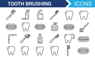 Dental care and hygiene icons for brushing teeth and tooth health
