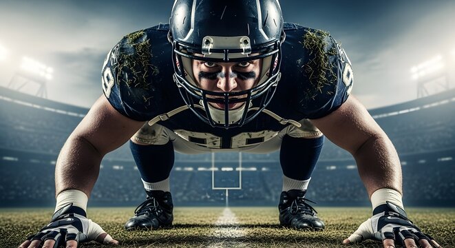 Football Player At The Line Of Scrimmage              