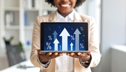 Businesswoman shows growth chart.