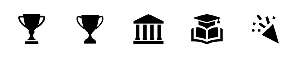 Graduation cap open book trophy building icons vector