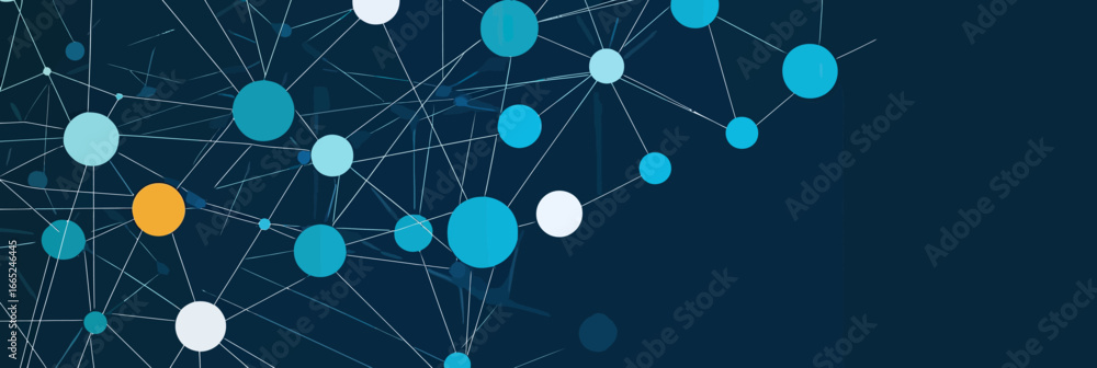Poster abstract blue social network connections with interconnected dots and lines on dark background for d
