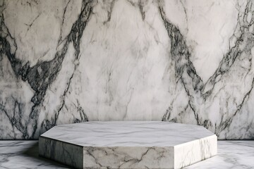 White marble product display stand for showcase and presentation background