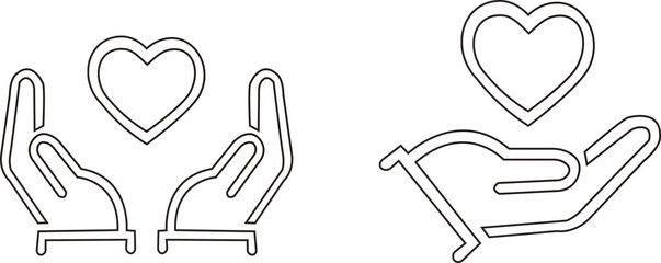 Heart in hand icon,Heart in hand flat, outline icons set. Love vectors.Health and medicine symbol. Healthcare hands holding heart sign.Healthcare hands holding heart flat and line styleHeart in hand i