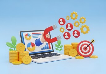 Attracting customers with digital marketing strategy, lead generation, and online business growth using magnet and target