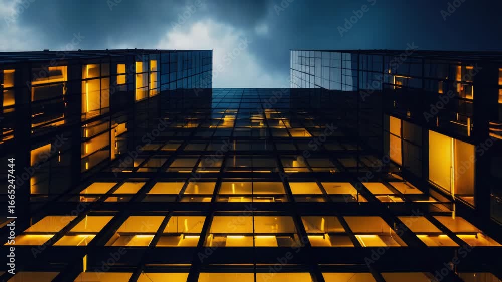 Poster a tall building with many windows, ideal for architecture or cityscape images