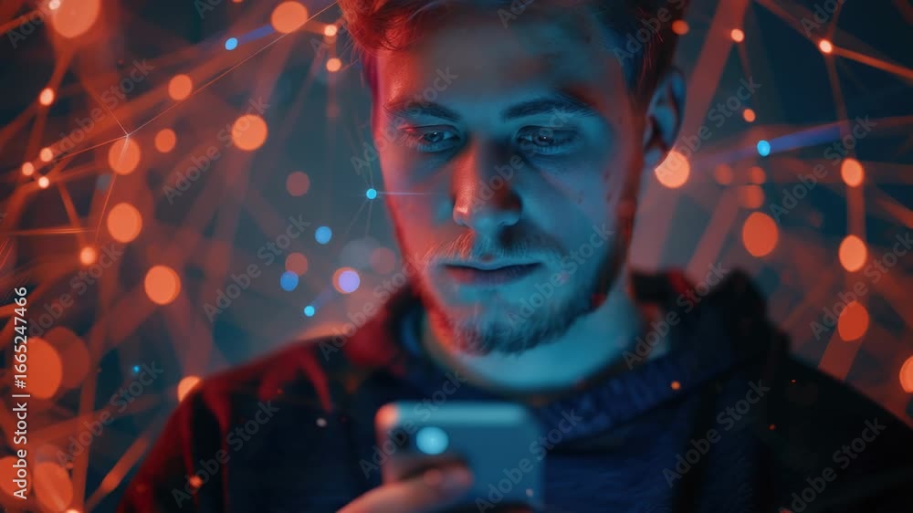 Aufkleber a person examining their mobile device, possibly reading messages or checking notifications