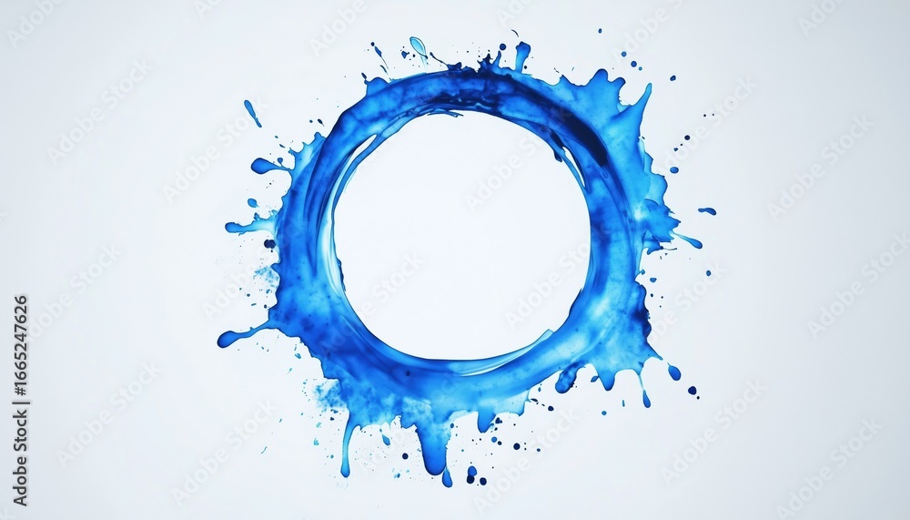 Aufkleber white background with blue paint splashes forming a circular pattern - abstract artwork on display i