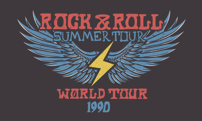 Fototapeta na wymiar Eagle wing rock tour graphic print design. Make some noise rock and roll artwork design. 