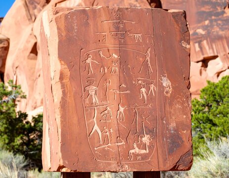 Engraved stone slab in natural setting