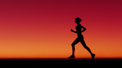 Fit woman running along coastal path, silhouetted against golden sunset, experiencing tranquil outdoor fitness moment