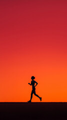 Fototapeta premium Female athlete silhouetted against vibrant sunset, running with powerful stride, embodying athletic determination and wellness