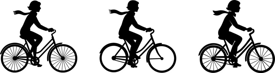 Obraz premium Woman riding bicycle black silhouette vector