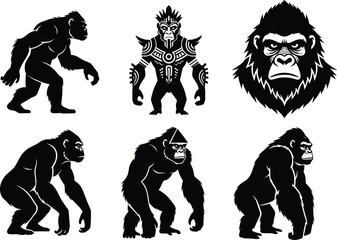 Fototapeta premium Majestic gorilla silhouettes and fierce warrior monkey for graphic design projects