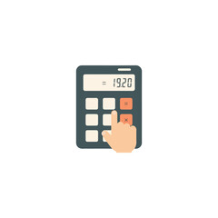 Hand pressing a button on a calculator displaying a result.