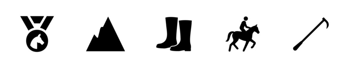 Silhouette icons horse medal riding boots mountains crop equestrian sport