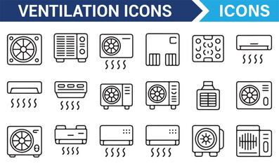 Fototapeta premium Minimalist ventilation system icons for air flow and cooling solutions