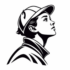 Elegant vector illustration of a woman in a hat, her profile a silhouette with a fashionable hairstyle