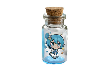 empty glass vial, Pixiv Bottle Anime, bottle, glass, blue, chibi pngon AI generated by PNG