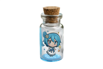 empty glass vial, Pixiv Bottle Anime, bottle, glass, blue, chibi pngon AI generated by PNG