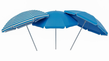 Obraz premium Three blue beach umbrellas offering shade on a sunny day