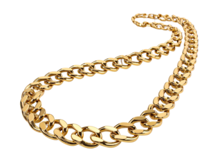  Gold Chain Necklace Laid Flat in Curved Shape, isolated on transparent background