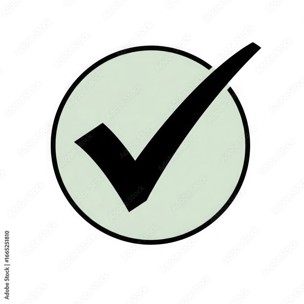 Poster simple black check mark inside a light green circle on a black background for positive affirmation t