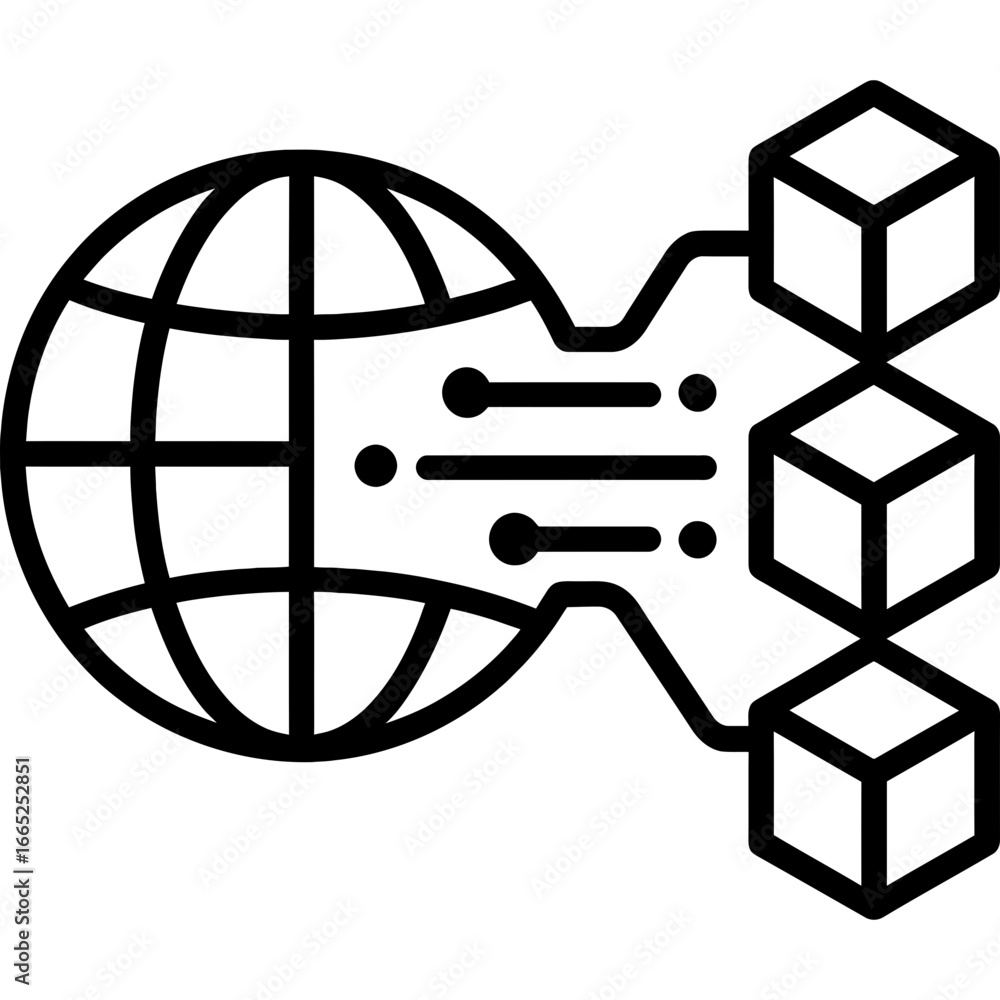 Poster blockchain oracle globe with data streams outline vector