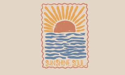 Naklejka na ściany i meble Sunshine on my mind. Summer vibes artwork. Enjoy summer. Sunshine paradise graphic print design. Beach modern abstract art.