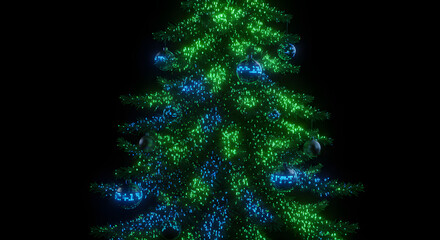 Futuristic Christmas tree glowing with neon green and blue lights for holiday celebrations