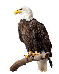 Obraz premium Majestic bald eagle perched on branch isolated on a transparent background
