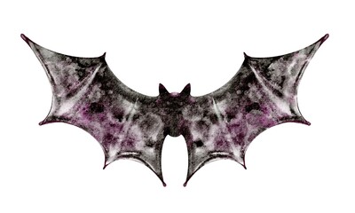 Watercolor bat illustration with wings spread in flight. Isolated silhouette for Halloween design, greeting card, decoration, label, party flyer, poster, and website banner.