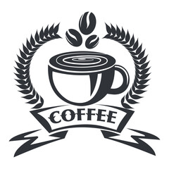 Coffee logo design coffee cup black on white background sticker decorative emblem coffee