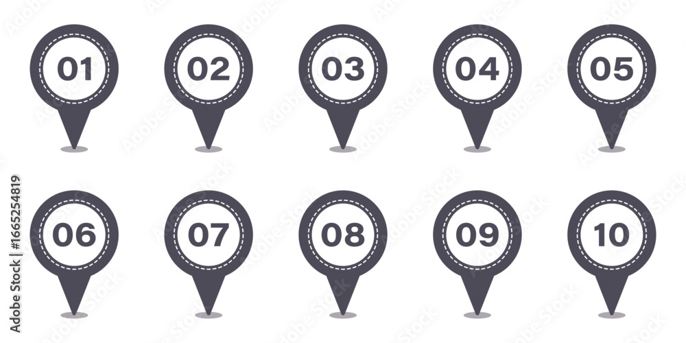 Poster bullet points icon set in line style, simple round numbers in flat style, set of 1-10 numbers simple