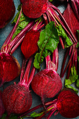 Food concept. Raw beetroot sliced on the table. Top view. Macro photo.