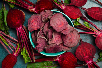 red dried beet slices in a bowl, ideal for healthy eating concepts. Food concept.