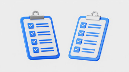 Two blue clipboards with completed checklists displayed on a light gray background