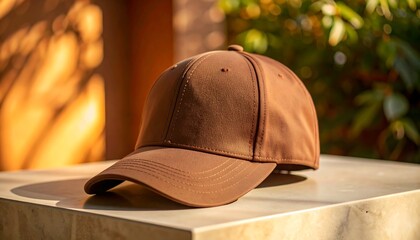 Brown Baseball Cap Outdoors.